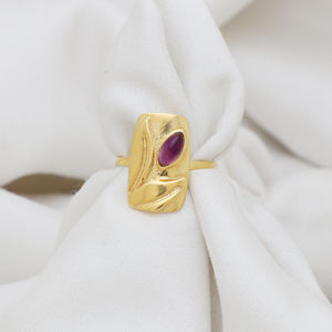 แหวนปรับขนาดได้หินกึ่งมีค่าทำด้วยมือเครื่องประดับชุบทองสำหรับขายส่งหินธรรมชาติปรับขนาดได้แหวนอเมทิสต์แบบกำหนดเอง - Product Image 2