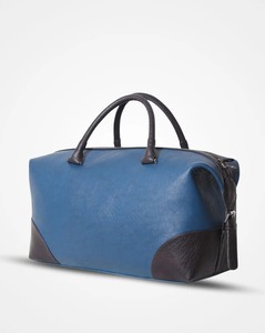 Mens Blue Leather <b>Duffle</b> <b>Bag</b> Two Tone Brown Weekender Travel Tote Gym Overnight Carry Luggage Vintage Style <b>Large</b> Polyester - Product Image 3