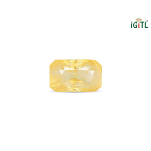 Saphir Jaune Naturel de 7,59 Carats (Pukhraj) - Pierre Précieuse Facettée Taille Émeraude - Product Image 1
