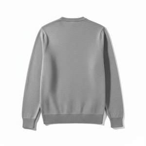 Pull Jacquard uni col rond manches longues pour hommes, pull respirant 100% coton anti-rétrécissement automne expédition rapide - Product Image 2