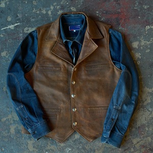 Nouveaux hommes façonnés 10 poches Buffalo Hide cuir gilet respirant gilets Vintage marron cuir gilets vestes en cuir - Product Image 3