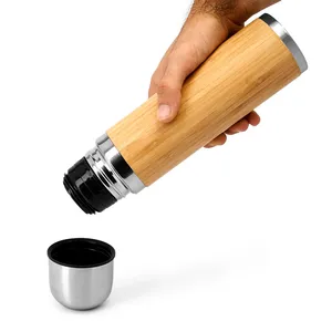 Thermos Atella personnalisés en acier inoxydable, gadgets en bambou et en acier - Product Image 2