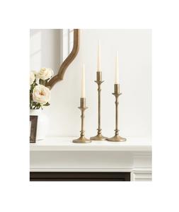 ชุดเชิงเทียนโลหะสามชิ้นที่มีความสูงเป็นชั้นและการออกแบบที่เข้ากันเหมาะสำหรับการตกแต่งเสื้อคลุมหรืองานแต่งงาน - Product Image 2