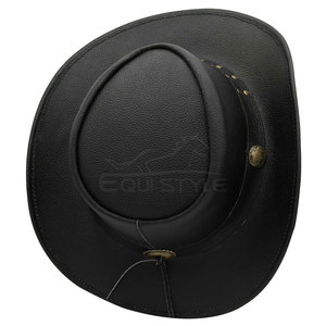Sombrero de Vaquero de Cuero Negro con Ala Ancha Curvada, con Conchos Dorados y Tachuelas de Níquel, Proveedor OEM de Fábrica, Sombreros Vaqueros al por Mayor - Product Image 6