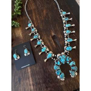 Ensemble de colliers Prince Égyptien Navajo faits à la main, turquoise et argent sterling, motif Squash Blossom, chaîne religieuse en corde, cadeau - Product Image 4