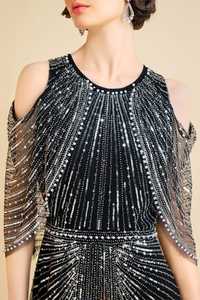 Vestido de fiesta de noche negro Antiestático de alta calidad con patrón floral Vestido de cóctel largo con forma de cuerpo largo para eventos - Product Image 2