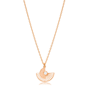 <b>Fan</b> Design Unique Charm Necklace Clear Zircon Stone Turkish Handcrafted 925 Sterling <b>Silver</b> Jewelry - Product Image 6