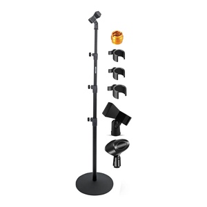 Support de microphone à 5 poteaux, réglable en hauteur sur 3 niveaux (24-67 pouces), avec base ronde robuste, pour microphones de sol - Product Image 1