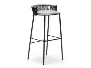 Taburete de bar hecho de marco de aluminio con respaldo de cuerda tejida y asiento cubierto de tapicería para uso interior y exterior - Product Image 6