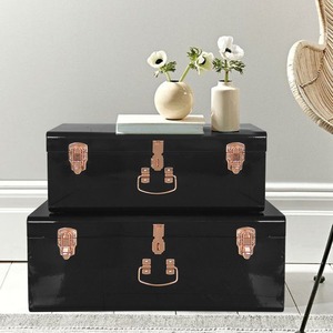 Ensemble de coffres de rangement en acier avec revêtement en poudre noire et serrure - Product Image 2