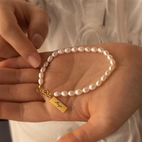 Regalo para el Día de la Madre, Certificación CE, Pulsera Personalizada con Colgante Cuadrado con Letra DIY, Grabado Láser con Perla