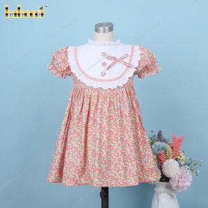 Vestido Tipo Smock Personalizable para Niñas, Modelo BB3262, Hecho a Mano con Cuello Alto Floral Rosa, 100% Algodón, OEM ODM para Niños - Product Image 3