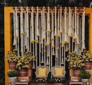 พวงมาลาพลาสติกลายดอกดาวเรืองจัสมินแบบแฮนด์เมดสไตล์บอลลีวูดพวงมาลัยสำหรับงานแต่งงานแบบแขวนติดผนังฉากหลังของ Mandap Pooja - Product Image 2