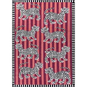 Tapis en laine tissée plate Alhambra rose et violet, fait main, motif animal abstrait, design rectangulaire, pelucheux pour chambre et couloir ADWP-13063 - Product Image 1