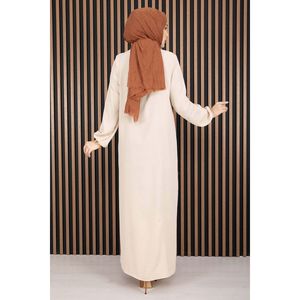 Robe Hijab en Crêpe Beige, Design Simple, Coupe Droite et Taille Empire - Product Image 5
