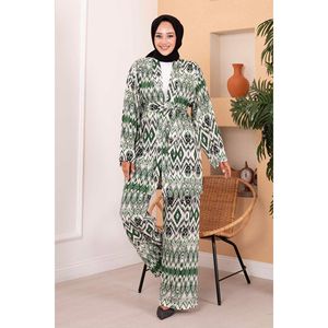 Hijab de viscosa con estampado étnico, conjunto de 2 piezas verde para mujer - Product Image 5