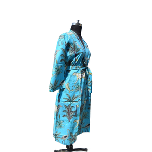 Kimono Algodón Impreso Albornoz Mujer Verano Frente abierto Ropa de dormir Bata Ropa de playa Vestido - Product Image 4