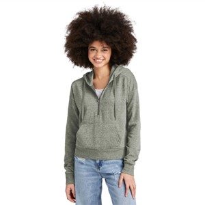 Sudadera con capucha gris ligera con media cremallera para mujer, jersey con capucha moderno y versátil para capas, ideal para atuendo de primavera y otoño - Product Image 2