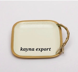 Fancy Decorative Luxury Leaf Branch Handle Tray Metal Brass Platted <b>Texture</b> Design Decoration for Home Tray Restaurant Decor - Product Image 4