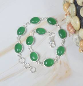 Best Quality Handmade Fine <b>Silver</b> <b>Bracelet</b> 925 <b>Sterling</b> Oval Solid Green Onyx Gemstone for Parties and Gifts - Product Image 1