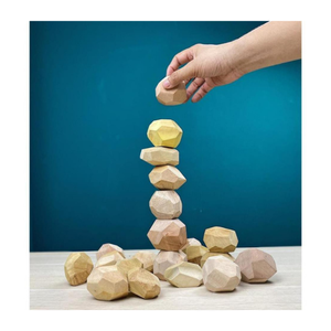 Jouet de roche en bois Montessori écologique, pierres d'équilibre de roche en bois durables pour les compétences de coordination œil-main des enfants - Product Image 5