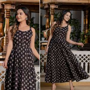 Vente en gros de longues robes Western Cambric en coton sans manches à 3 pneus pour dames pour les filles de l'Inde fabricant - Product Image 4