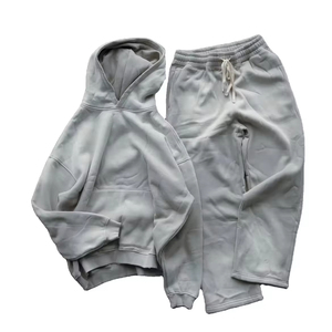 High Quality Oversized Acid Wash <b>Tracksuit</b> Set Custom Streetwear Vintage Sun Faded Wash Hoodie Sweatpants Distressed for Winter - Product Image 3