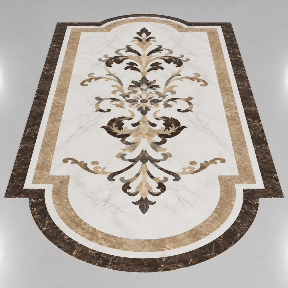 Modern Luxury Carvers White Beige Waterjet Stone Square Marble Floor ...