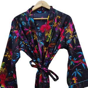 Indian Cotton Screen Print Long One Plus Size Kimono Robe <b>Dresses</b> for Womens Night Sleep Wear Vintage Beach Cover up Swim Bikini - Product Image 1