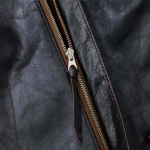 Blouson de motard en cuir véritable pour homme, col montant, fermeture éclair, coupe classique, vêtement d'extérieur d'hiver, streetwear décontracté - Product Image 3