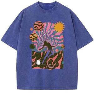 เสื้อยืดคอกลมสำหรับผู้ชายผ้าฝ้ายดิบแฟชั่นอินเทรนด์ฟอกกรดสกรีนแบบย้อนยุคใส่ได้ทั้งชายและหญิง - Product Image 3