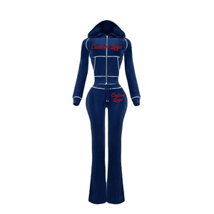 Custom Logo Women Velvet Tracksuits <b>Set</b> Fitness Active Wear Velour Yoga <b>Set</b> Zip Jacket with Flared Pants Gym 2 Piece <b>Set</b> - Product Image 3