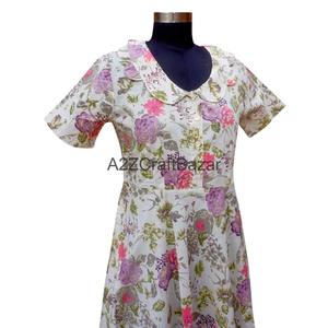 Robes maxi vintage pour femmes, coupe trapèze, manches courtes, 100% coton, imprimé floral, écologiques et respirantes, confortables pour l'été - Product Image 5