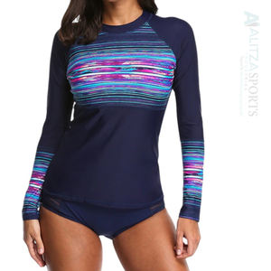 Custom Lightweight Quick-Dry <b>Women's</b> Long Sleeve Rash Guard Bra Top UV Protection Print Tie Cut Handmade Techniques Plus Sizes - Product Image 6