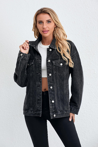 New Arrival Women's Casual Reversible <b>Denim</b> <b>Jacket</b> 100% Cotton Stand Solid Pattern Button Logo Decoration Washed for Spring - Product Image 3