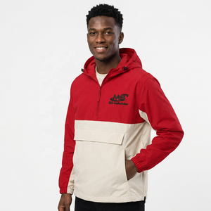 Color Block Hooded Quarter-Zip Windproof JacketCasual Outdoor Sporty Style with Embroidered Logo Utility Pockets <b>Men's</b> <b>Jackets</b> - Product Image 2