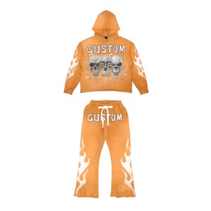 Pantalon à capuche surdimensionné délavé à l'acide personnalisé pour hommes ensemble Streetwear écologique pantalon de survêtement ensemble de sweat à capuche en coton survêtements pour l'hiver - Product Image 1