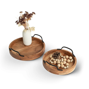 ถาดไม้อะคาเซียทรงกลมชุด2ชิ้นถาดไม้อาคาเซียทรงกลมดีไซน์ยอดนิยม - Product Image 1