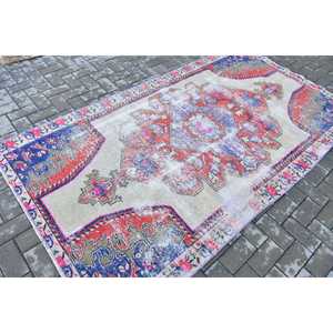 Turkish Area Rug 4.4x8.2 ft, <b>Red</b> Blue Ombr Rug <b>Wool</b> - Product Image 2