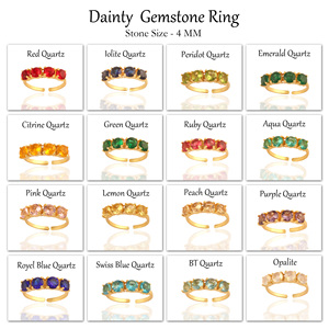 Pequeño anillo de apilamiento de piedras preciosas multihidro, anillo ajustable de cuarzo rosa de forma redonda pequeña, chapado en oro de 18 quilates para mujeres, anillos de fiesta - Product Image 2