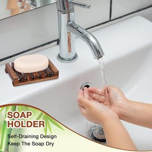 Porte-savon de douche en bois plat égouttoir marron plateau support pour salle de bain cuisine voyage éponge - Product Image 4