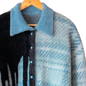 Shaggy <b>Knitted</b> <b>Cardigan</b> Soft Textured Yarn Artistic Pattern Premium Winter Wear Button Front Cozy Casual Knitwear - Product Image 3