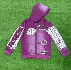 Sweat à capuche personnalisé OEM en coton épais imperméable avec broderie vieillie, poche, pour homme, hiver, vintage, motif délavé à l'acide - Product Image 1