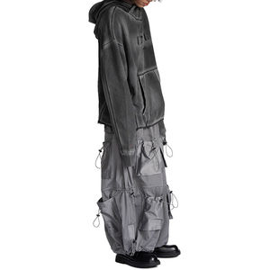 Sweat à capuche pour homme de haute qualité, personnalisé, à bord brut, vintage, lavé, avec broderie de lettres, en coton éponge, avec détails de couture, grande capuche - Product Image 2