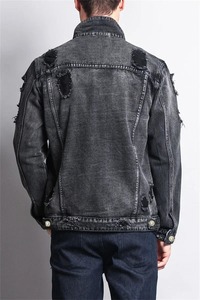 Nouvelle mode hommes trous cassés Denim veste rue décontracté mâle jeunesse simple boutonnage épissage poche à manches longues Slim Fit manteau - Product Image 2