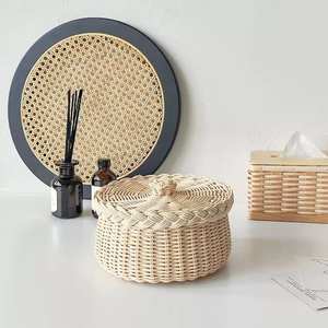 Panier multifonctionnel en rotin tissé avec couvercle, décoration de la maison, plante, fleurs, roses, boîte écologique, panier artisanal - Product Image 5