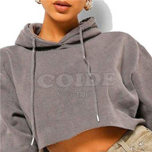 Sudadera con capucha informal de gran tamaño con hombros caídos, Top corto de algodón 100%, sudaderas con capucha de gimnasio para mujer - Product Image 5