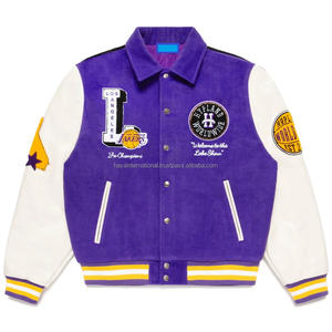 High Quality Fancy Custom Embroidery Canvas Stand Collar Front Logo <b>Purple</b> Shade Men and Women Comfortable Casual <b>Varsity</b> <b>Jacket</b> - Product Image 1