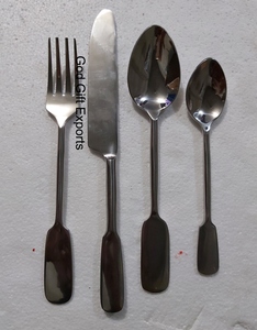 Juego de Cubiertos de acero inoxidable brillante moderno elegante que incluye cuchillo, tenedor, cuchara, cucharadita para decoración de mesa de comedor - Product Image 2