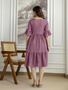 Vestido Midi Formal de Crepé Liso con Pliegues y Cintura Natural para Mujer Trendmalls (V30-Morado) Transpirable Teñido Liso - Product Image 2
